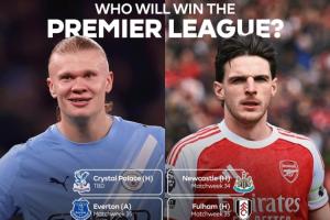 剩5场同分同净胜球！曼城阿森纳争冠赛程：均3主2客 都要打水晶宫