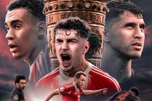 拜仁、勒沃库森发布赛前海报：凯恩、穆西亚拉、格里马尔多出镜