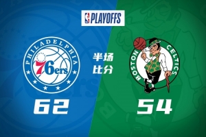 半场战报-76人62-54凯尔特人 VJ20+7&单节16分 布朗15+5 獭兔12+6