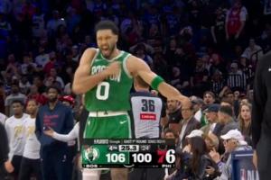 王姐归来！塔图姆45度单挑三分杀死比赛！单手捶胸激情庆祝！